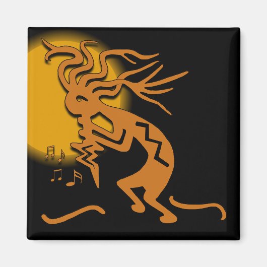 Kokopelli Merrymaker Musician Moon Black Brown Magneet (Voorkant)