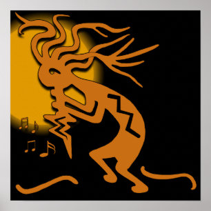 Kokopelli Merrymaker Musician with Moon Poster