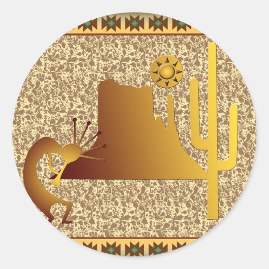 Kokopelli Mesa & Cactus Set #1 Ronde Sticker (Voorkant)