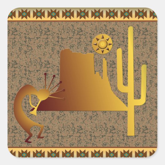 Kokopelli Mesa & Cactus Set #1 Vierkante Sticker (Voorkant)