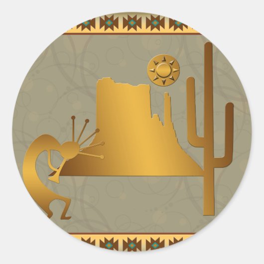 Kokopelli Mesa & Cactus Set #2 Ronde Sticker (Voorkant)