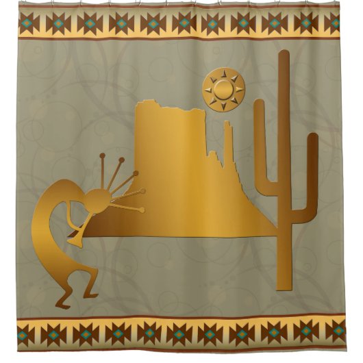 Kokopelli Mesa Cactus & Sun #2 Douchegordijn (Voorkant)