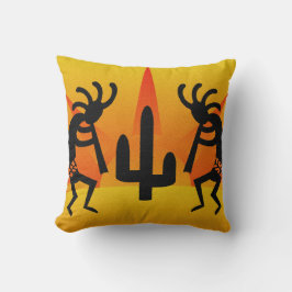 Kokopelli met cactus in zonsondergang zuidwestelij kussen