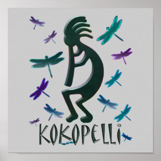 Kokopelli met Dragonflies Poster