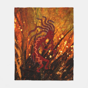 Kokopelli met Fire Flies 50 x 60 Vliegtuigbak Fleece Deken