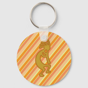 Kokopelli met Flute Gold Oranje Stripes Southwest Sleutelhanger
