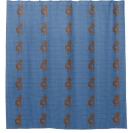 Kokopelli met Flute Pattern Mosaic Blue Brown Douchegordijn