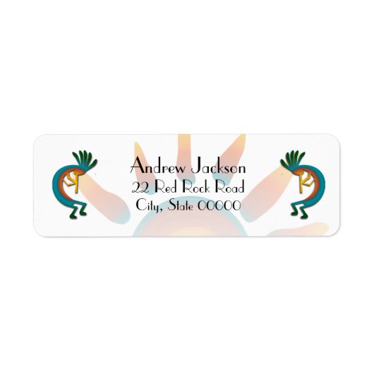 Kokopelli met het Adres van de Terugkeer van de Zo Etiket (Voorkant)