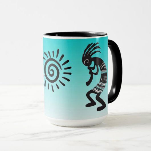 Kokopelli met het inheemse Amerikaanse zonnesymboo Mok (Voorkant rechts)