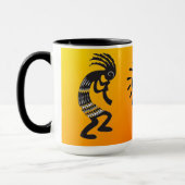 Kokopelli met het inheemse Amerikaanse zonnesymboo Mok (Links)
