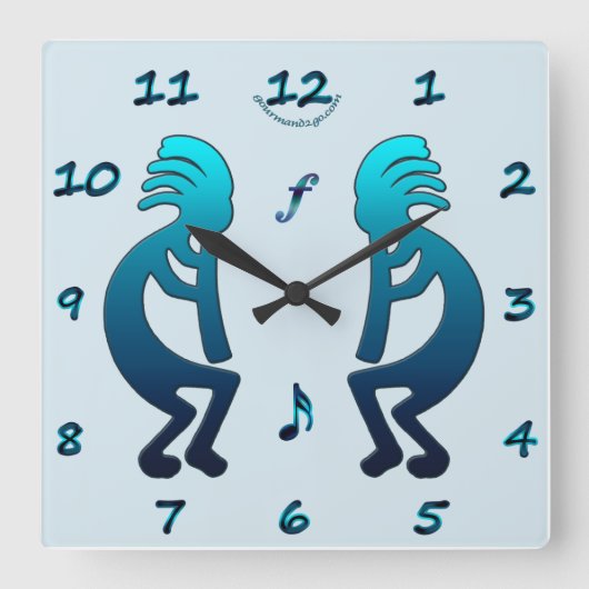 Kokopelli met Musical Notes Square Wall Clock Vierkante Klok (Voorkant)
