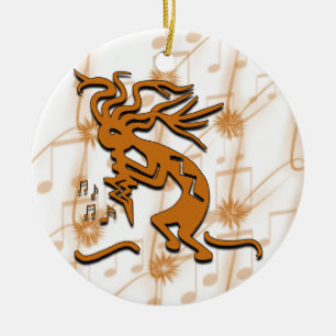 Kokopelli met muzieknotities keramisch ornament