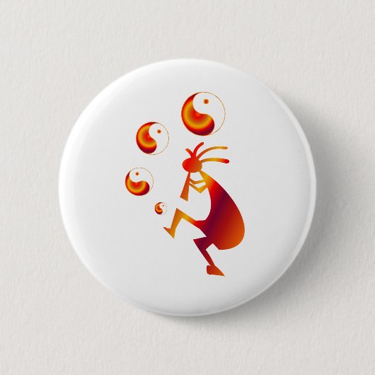 Kokopelli met Red Yin Yang Ronde Button 5,7 Cm (Voorkant)