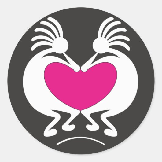 Kokopelli met roze hart ronde sticker (Voorkant)