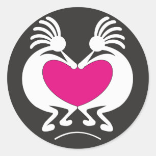 Kokopelli met roze hart ronde sticker