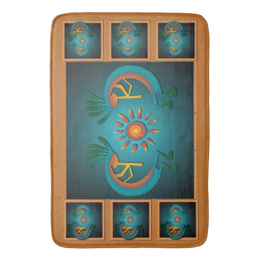 Kokopelli met Sun Blauwgroen Design 3 Badmat (Voorkant Verticaal)