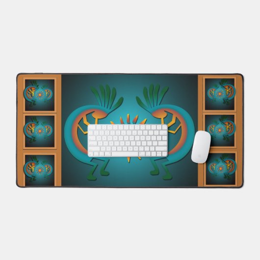 Kokopelli met Sun Blauwgroen Design 3 Bureaumat (Keyboard & Muis)