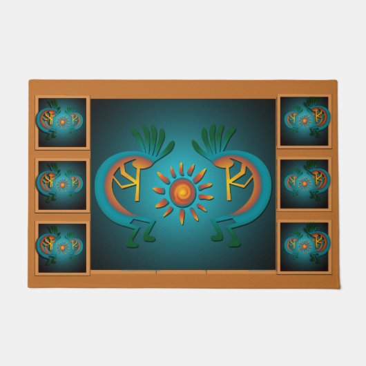 Kokopelli met Sun Blauwgroen Design 3 Deurmat (Voorkant)