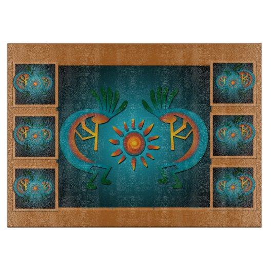 Kokopelli met Sun Blauwgroen Design 3 Snijplank (Voorkant)