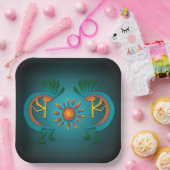 Kokopelli met Sun Blauwgroen Design 9" Sq Papieren Bordje (Feest)