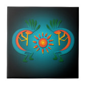 Kokopelli met Sun Blauwgroen Design Ceramic Tegel Tegeltje (Voorkant)