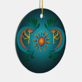 Kokopelli met Sun Blauwgroen Design-kerstversierin Keramisch Ornament (Rechts)