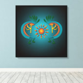 Kokopelli met Sun Blauwgroen Design Wrapped Canvas (Insitu (Houten vloer))