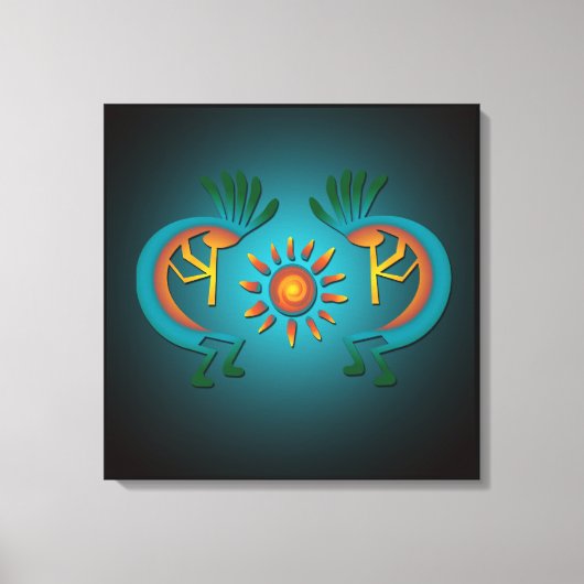 Kokopelli met Sun Blauwgroen Design Wrapped Canvas Afdruk (Voorkant)