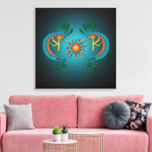 Kokopelli met Sun Blauwgroen Design Wrapped Canvas Afdruk (Insitu (Woonkamer))