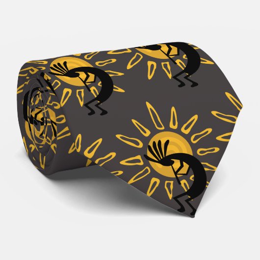 Kokopelli met Sun Brown Yellow Black Stropdas (Opgerold)