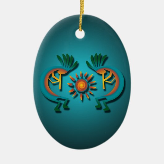 Kokopelli met Sun Custom Kerstversier Keramisch Ornament (Voorkant)