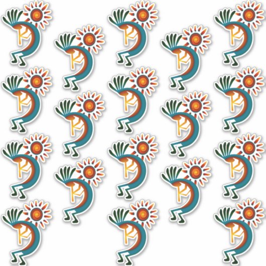 Kokopelli met Sun Group of 18 Vinyl Sticker (Voorkant)