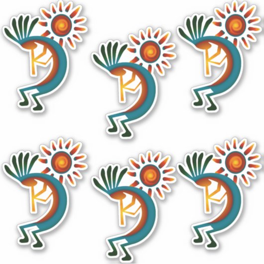 Kokopelli met Sun Group of 6 Vinyl Sticker (Voorkant)