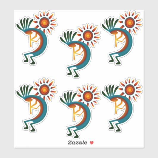 Kokopelli met Sun Group of 6 Vinyl Sticker (Vel)