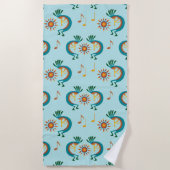 Kokopelli met Sun Pattern Mint Green Beach Towel Strandlaken (Voorkant)