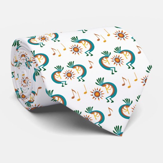 Kokopelli met Sun Pattern White Stropdas (Opgerold)