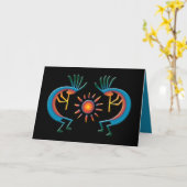 Kokopelli met Sun Southwest Black Wenskaart Kaart (Gele Bloem)