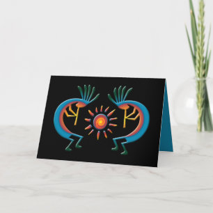 Kokopelli met Sun Southwest Black Wenskaart Kaart