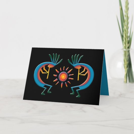 Kokopelli met Sun Southwest Black Wenskaart Kaart (Voorkant)