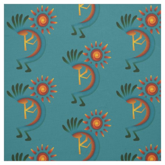 Kokopelli met Sun Turquoise Stof (Swatch)