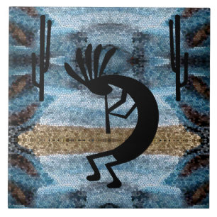 Kokopelli - Mosaic L Blue Tegeltje