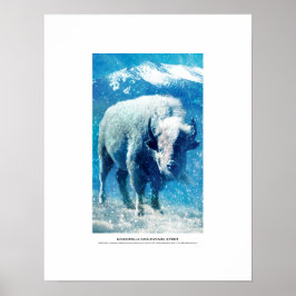 Kokopelli Mountain Spirit, witte buffel, sneeuw Poster