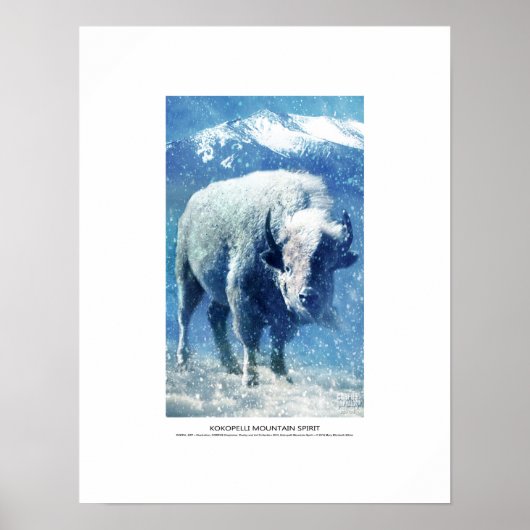 Kokopelli Mountain Spirit, witte buffel, sneeuw Poster (Voorkant)