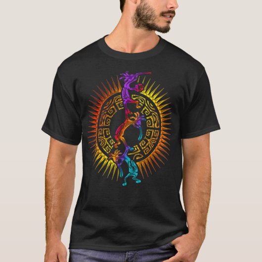 Kokopelli Musician Acrobats  Mandala Sun 1  Fan T-shirt (Voorkant)