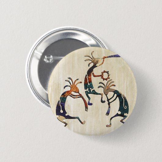 KOKOPELLI musicus trio + jouw ideeën Ronde Button 5,7 Cm (Voorkant /achterkant)