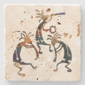 KOKOPELLI musicus trio + jouw ideeën Stenen Onderzetter (Voorkant)