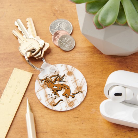 Kokopelli-muzikant links met muzieknotities sleutelhanger (Bureau)