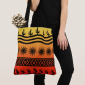 Kokopelli Ombre Sunset Cactus Patroon Tote Bag (Dichtbij)