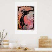 Kokopelli over rijstpapier en de achtergrond van h poster (Keuken)