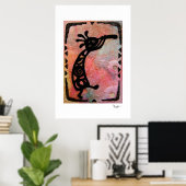 Kokopelli over rijstpapier en de achtergrond van h poster (Thuiskantoor)